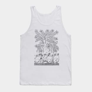 Nature wall art, line art, Black and white, Rajasthani art, Phad painting Tank Top